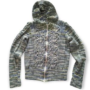 HANDKNIT Cardigan Sweater with Zip Front and Hood Size M
